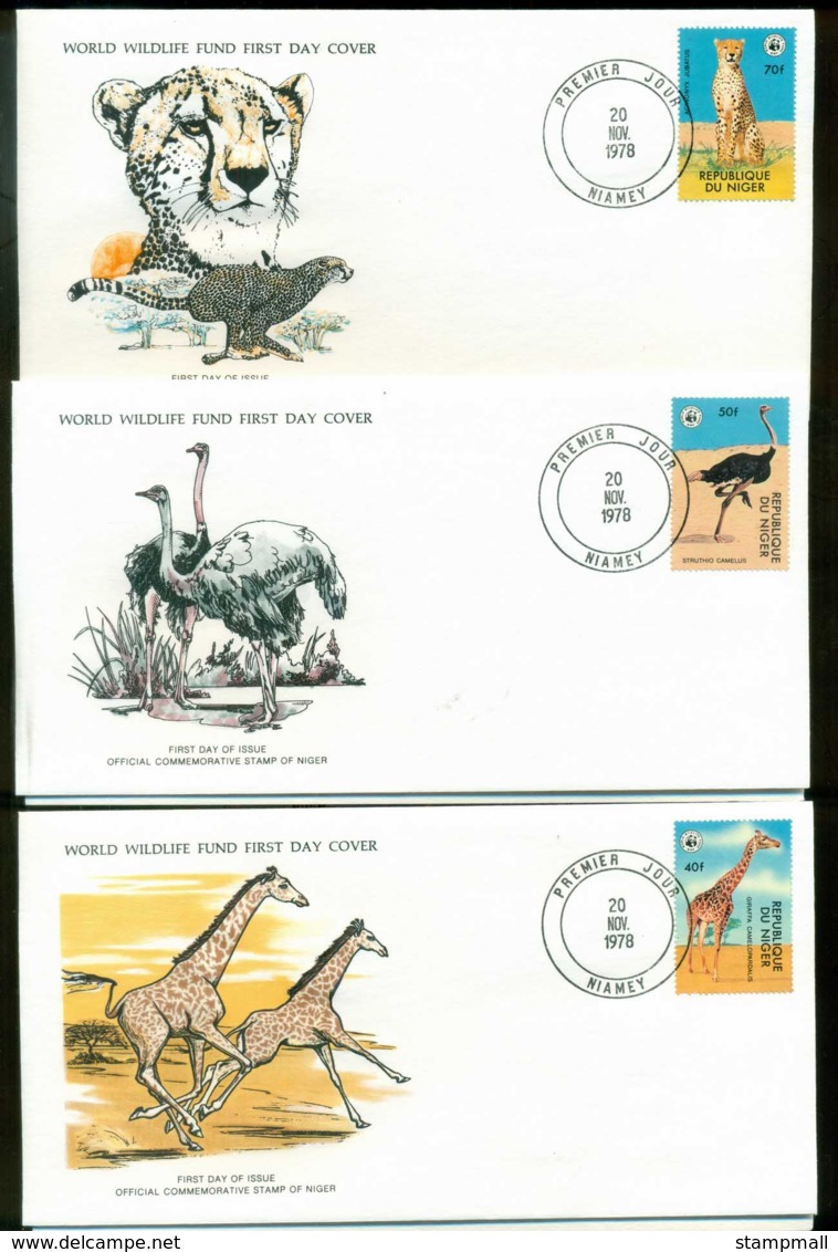 Niger 1978 WWF,Ostrich, Cheetah, Giraffe ,Franlkin Mint (with Inserts) 3xFDC Lot79620 - Niger (1960-...)