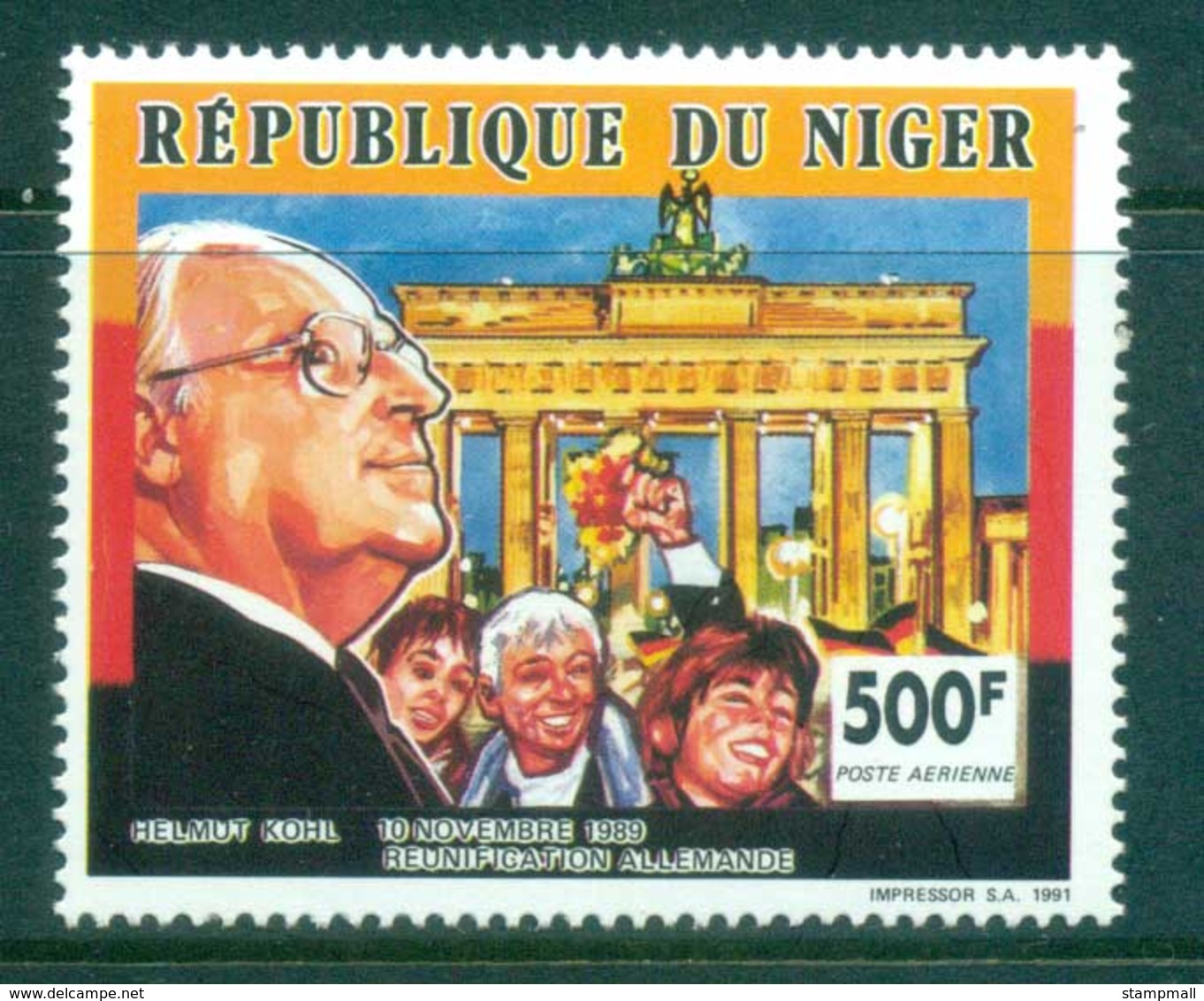 Niger 1991 Brandenburg Gate, Helmut Kohl MUH - Niger (1960-...)
