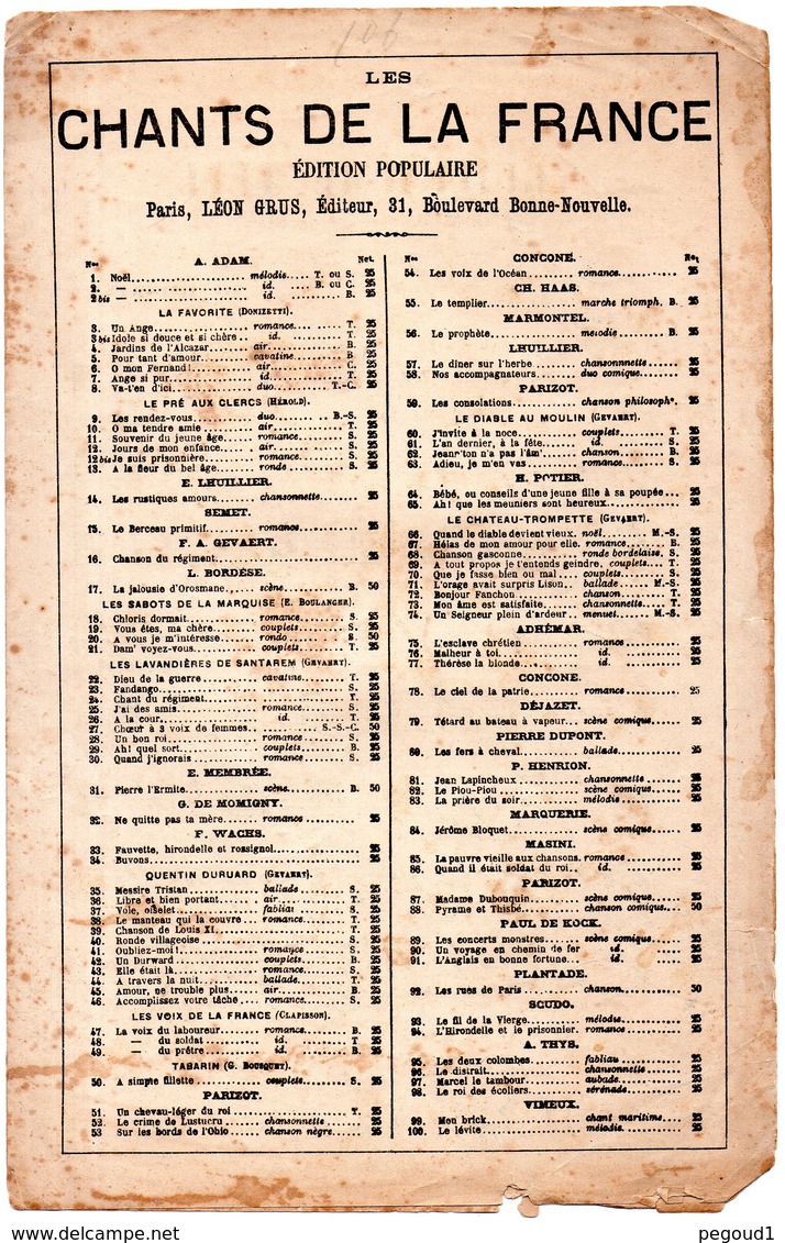 PARTITION MUSIQUE. CHANTS DE LA FRANCE.GUILLAUME TELL. ROMANCE CHANTEE PAR DUPREZ  Achat Immédiat - Partitions Musicales Anciennes