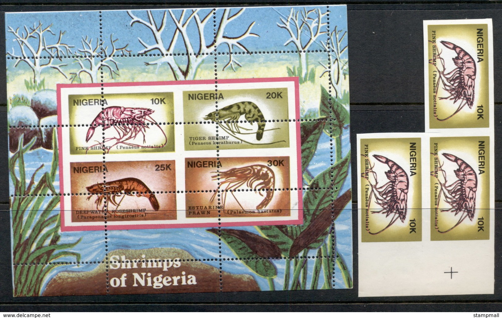 Nigeria 1988 Shrimps Of Nigeria MS Misperf, + 10k Shrimp Blk3 IMPERF MUH - Nigeria (1961-...)