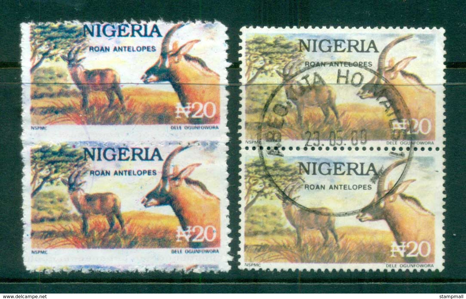 Nigeria 1992-92 Postal Forgeries, Antelope Pair With Genuine For Comparison FU - Nigeria (1961-...)