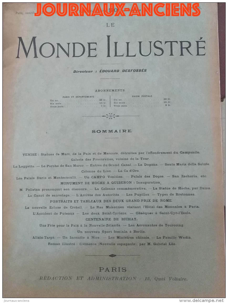 1902 L'ACCIDENT DE PUTEAUX - VENISE EFFONDREMENT DU CAMPANILE - QUIBERON - CRETEIL - RAS MAKONEN - TOURCOING - CHINE - 1900 - 1949