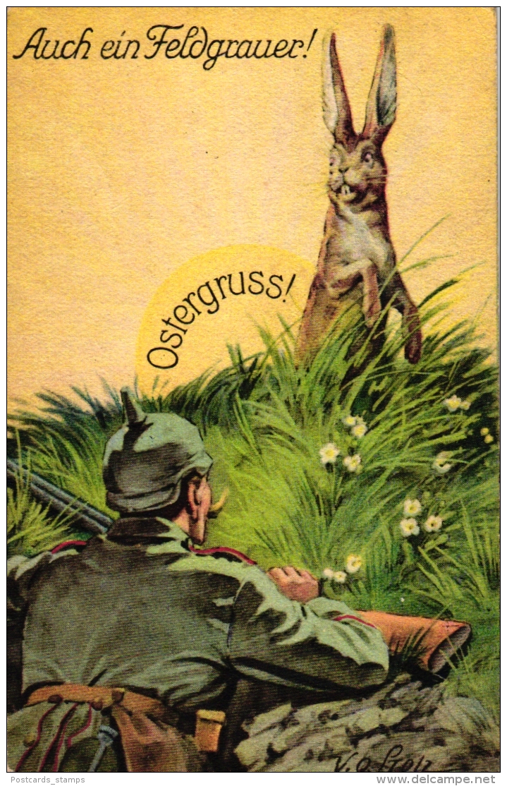 Ostern, 1.WK, Soldat Und Hase, Um 1916 - Easter