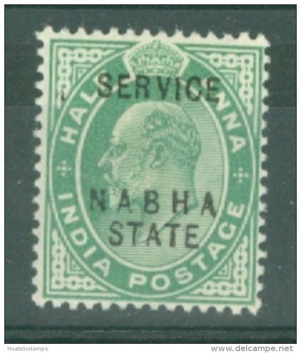 India - Nabha: 1903/06   Official Edward 'Nabha State' And 'Service' OVPT   SG O26   &frac12;a      MH - Nabha