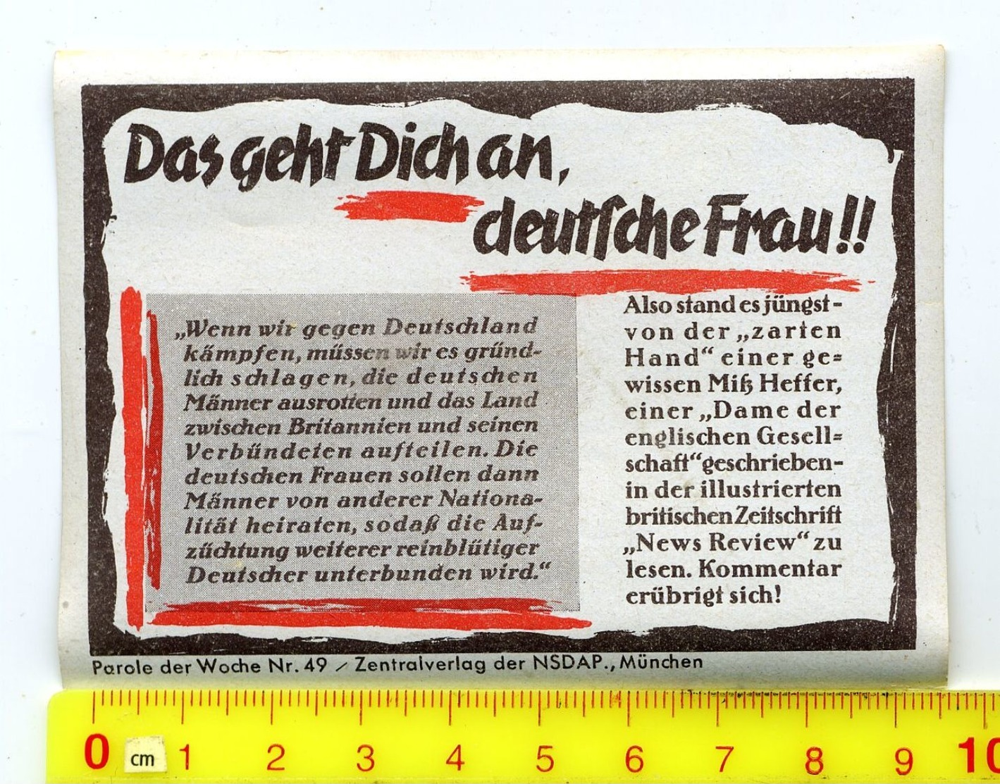 Orginal NSDAP-VIGNETTE # * Das Geht Dich An,deutsche Frau *#, Propaganda-dokument Allemand,3.Reich - Dokumente
