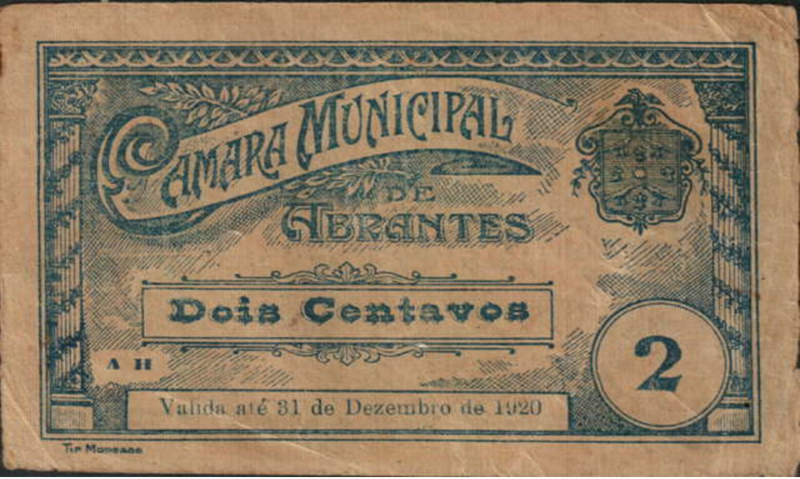 2 CENTAVOS AH -31-12-1920 -CÂMARA MUNICIPAL DE ABRANTES - Portugal