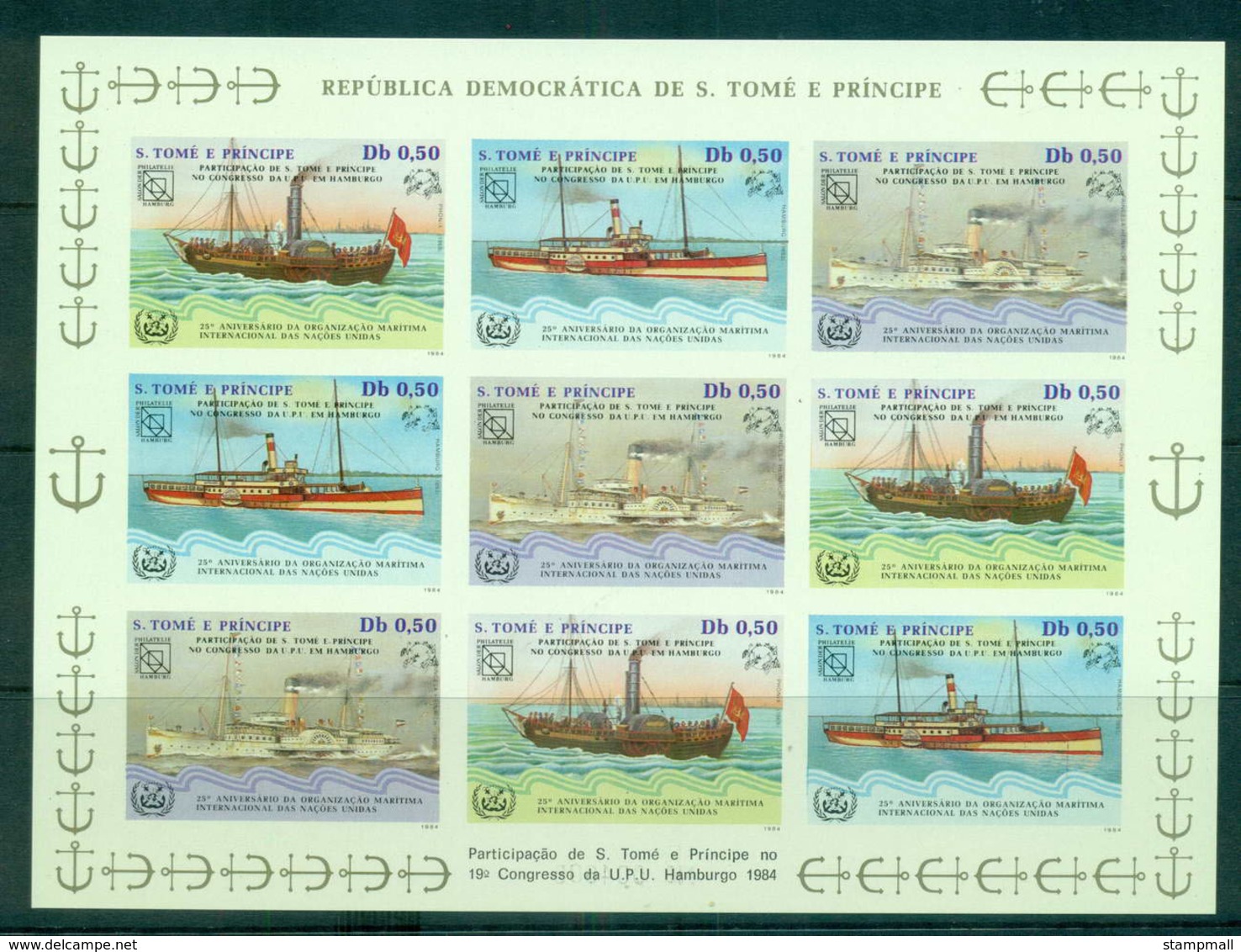 Sao Tome Et Principe 1984 UPU Congress Hamburg, Str 3 Sheetlet Ships IMPERF MUH Lot59498 - Sao Tome And Principe