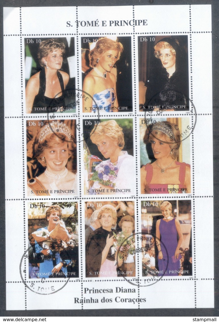 Sao Tome Et Principe 1998 Princess Diana In Memoriam Sheetlet CTO - Sao Tome And Principe