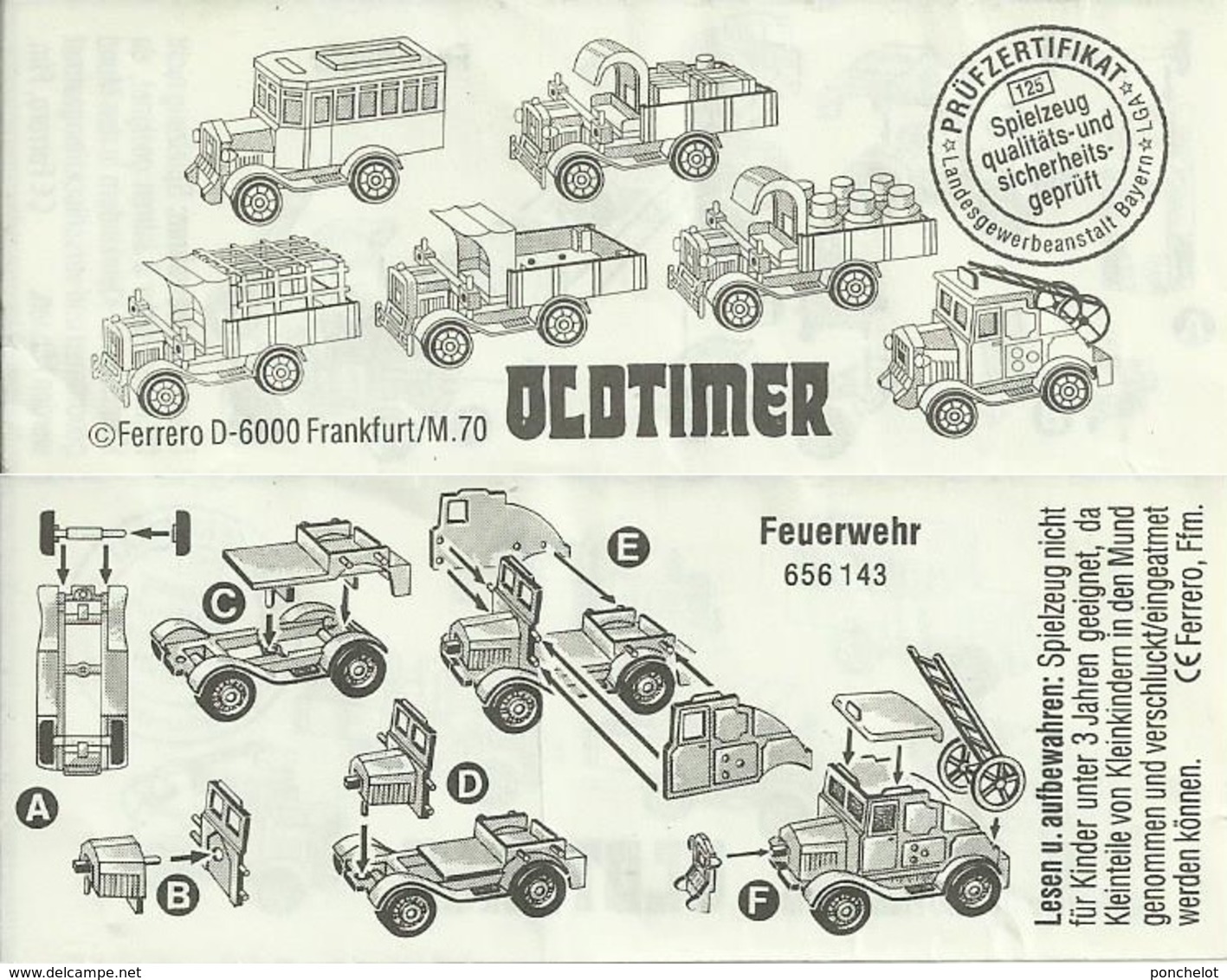 KINDER ALLEMAND OLDTIMER LKW Feuerwehr BPZ 656143 - Notices