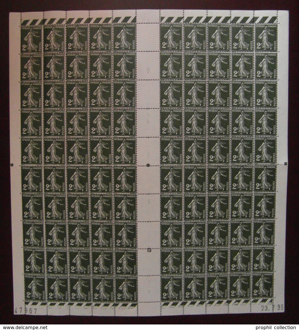 FEUILLE COMPLETE NEUF ** LUXE De 100 TIMBRES SEMEUSE N° 278 2c VERT FONCÉ - Feuilles Complètes