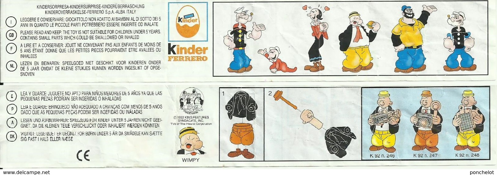 KINDER POPEYE UND SEINE FREUNDE EU 1992 WIMPY - Notices