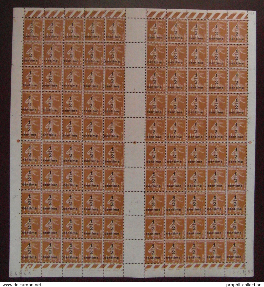 FEUILLE COMPLETE NEUF ** De 100 TIMBRES SEMEUSE N° 279B 1c BISTRE-BRUN COIN DATÉ 27.1.37 (VARIÉTÉS) - Hojas Completas