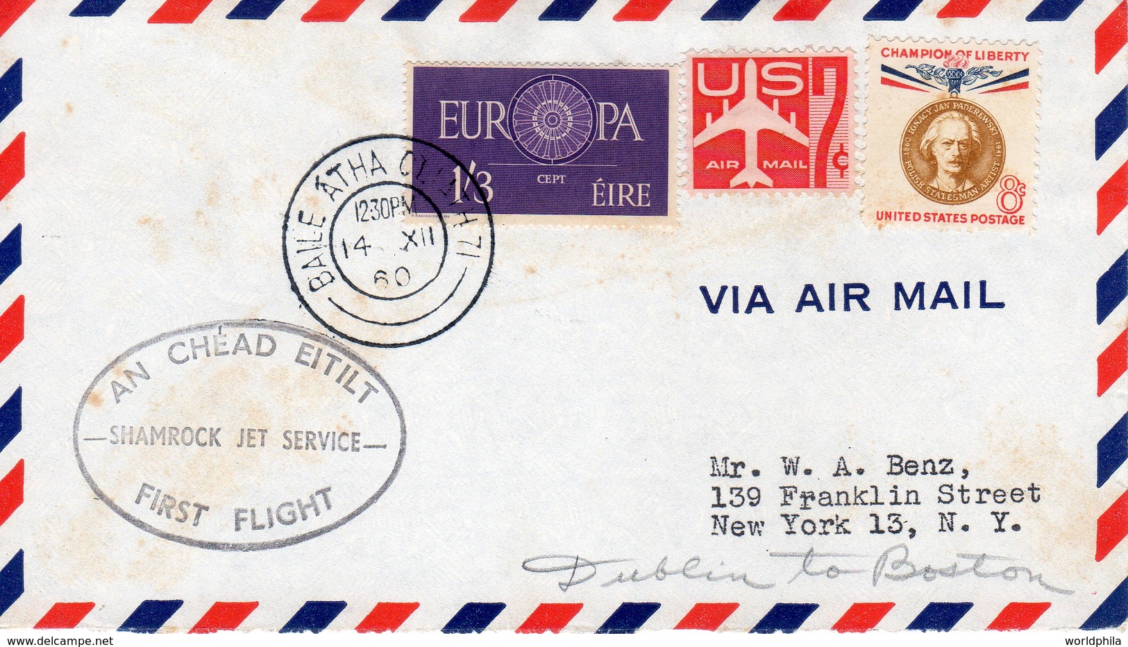 Ireland-USA, 1960 "Jet Sevice" FFC / Erstflugbrief Europe Stamps+USA Additional Stamps - Luftpost