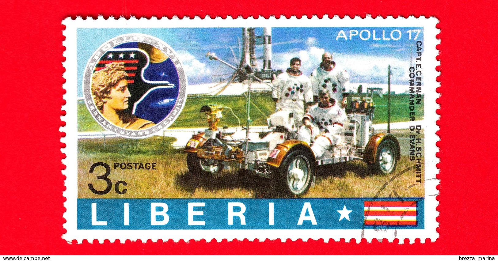 LIBERIA - Usato - 1973 - Viaggi Nello Spazio - Apollo 17 - Astronauti  - Vehicules Testing On The Earth - 3 - Liberia