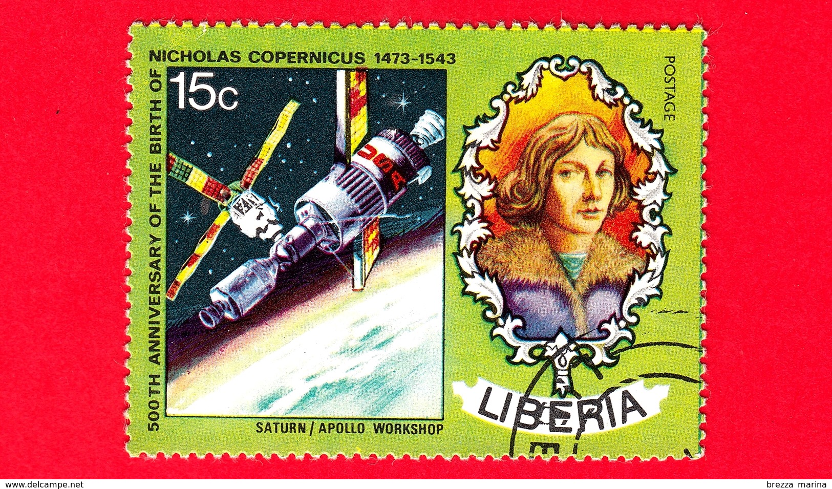 LIBERIA - Usato - 1973 - 500 Anni Della Nascita Di Niccolò Copernico - Astronomia - Apollo Saturn - 15 - Liberia
