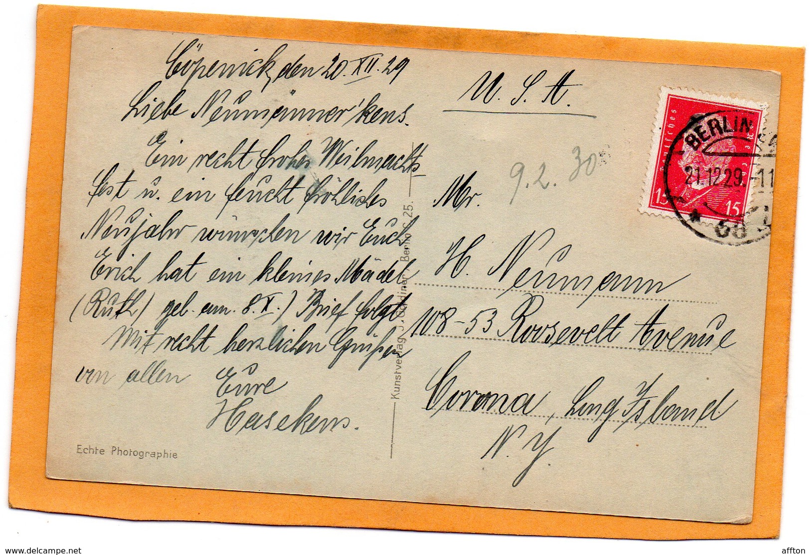 Kopenick Germany 1929 Postcard - Koepenick