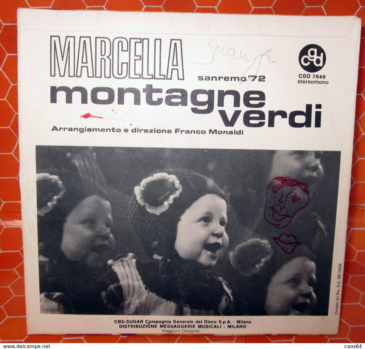 MARCELLA MONTAGNE VERDI COVER NO VINYL 45 GIRI - 7" - Accessoires, Pochettes & Cartons
