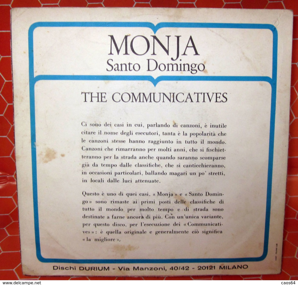 MONJA THE COMMUNICATIVES COVER NO VINYL 45 GIRI - 7" - Zubehör & Versandtaschen