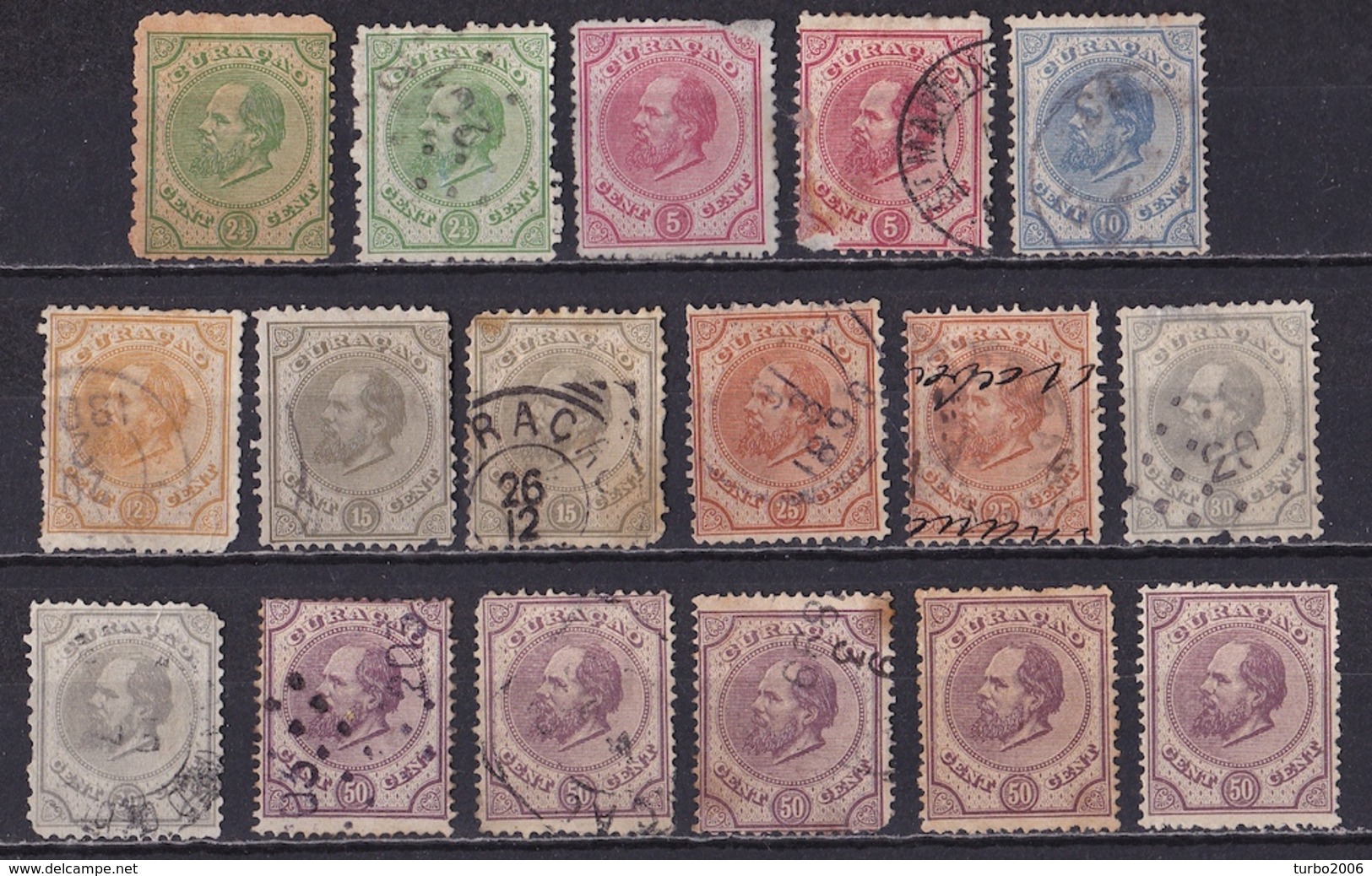 Curacao 1873-1889 Koning Willem III Partijtje 2e Keus Tussen 2½ En 50 Cent NVPH Tussen 1 En 9 - Curaçao, Nederlandse Antillen, Aruba