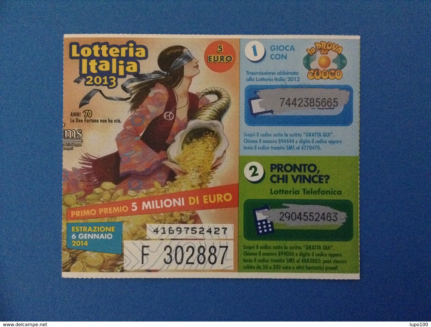 2013 BIGLIETTO LOTTERIA NAZIONALE ITALIA ESTRAZIONE 2014 ANNI 70 - Lottery Tickets