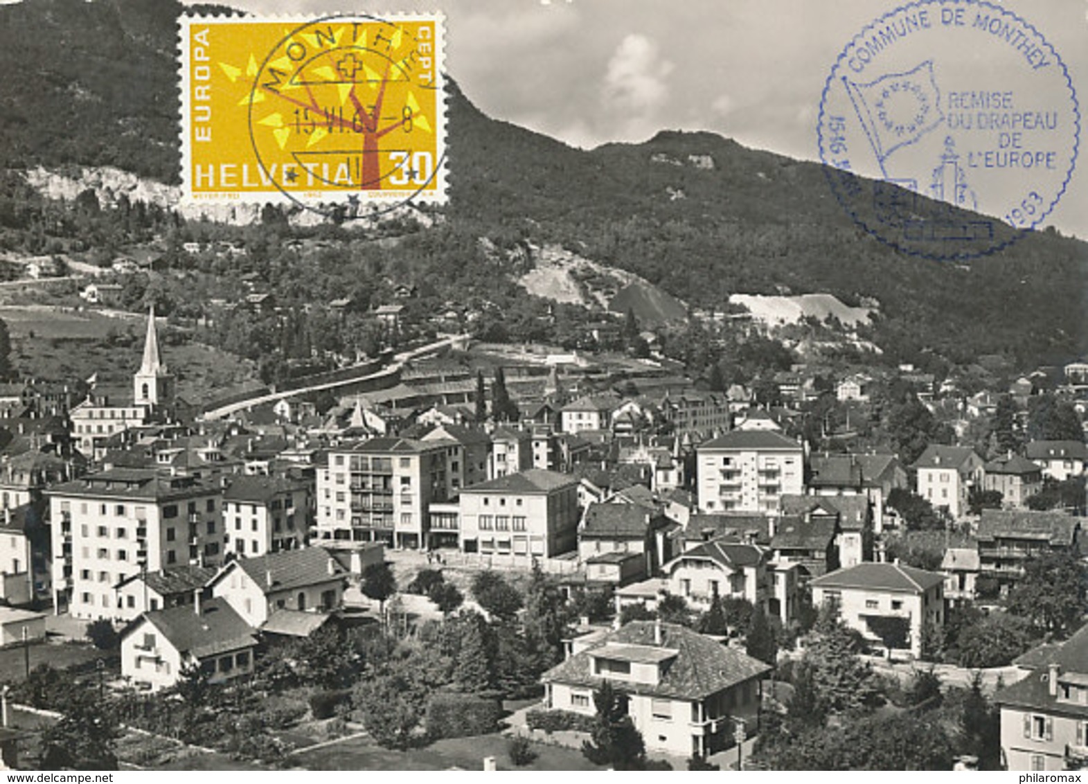 D35113 CARTE POSTAL POSTCARD 1963 SWITZERLAND - COMMUNE DE MONTHEY - STAMP ON FRONT - EUROPA CEPT CP ORIGINAL - 1963