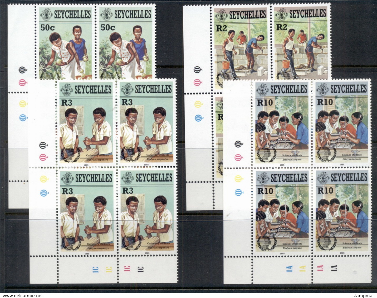 Seychelles 1985 International Youth Year Blk4 MUH - Seychelles (1976-...)