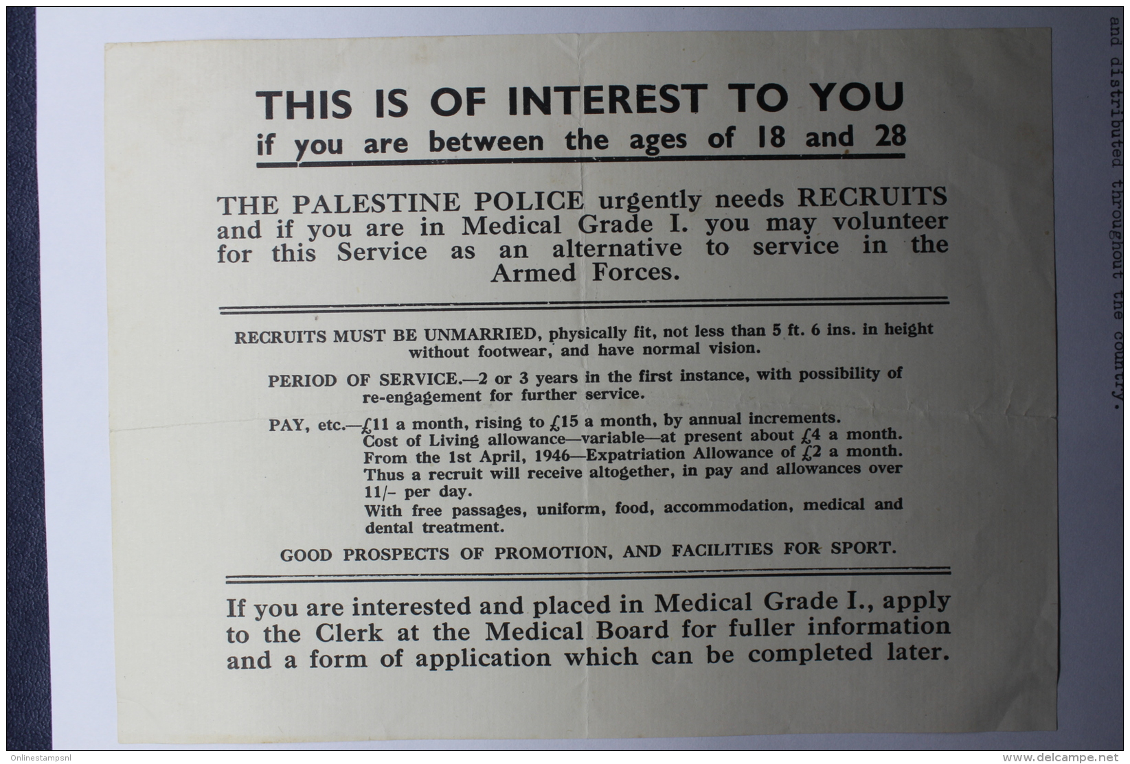 Palestine:  The Palestine Police Urgently Needs Recruits Etc, Distributed N The UK 1945 - Palestine