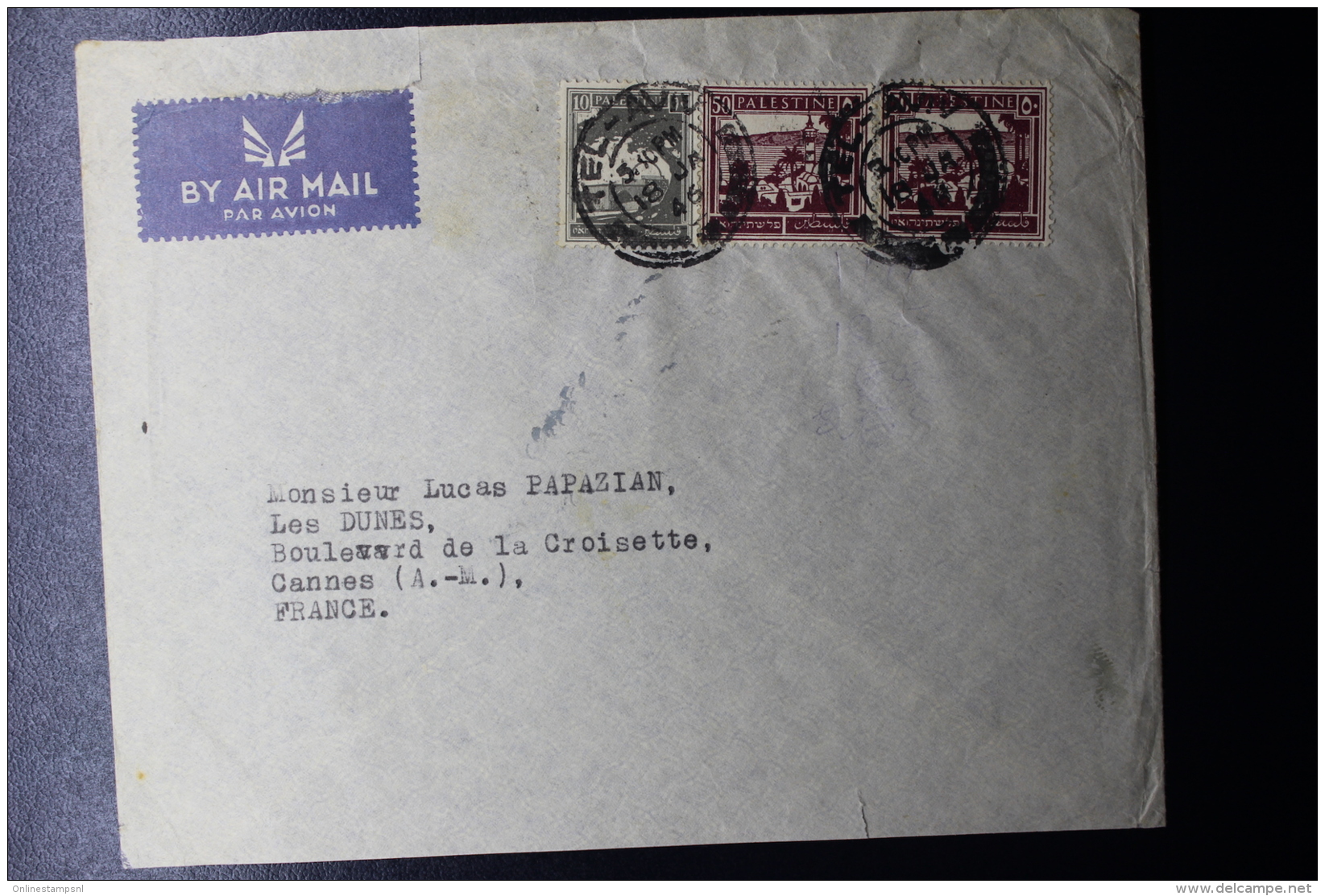 Palestine:  Airmail Cover Tel Aviv To Cannes  Mixed Stamps 1946 - Palästina