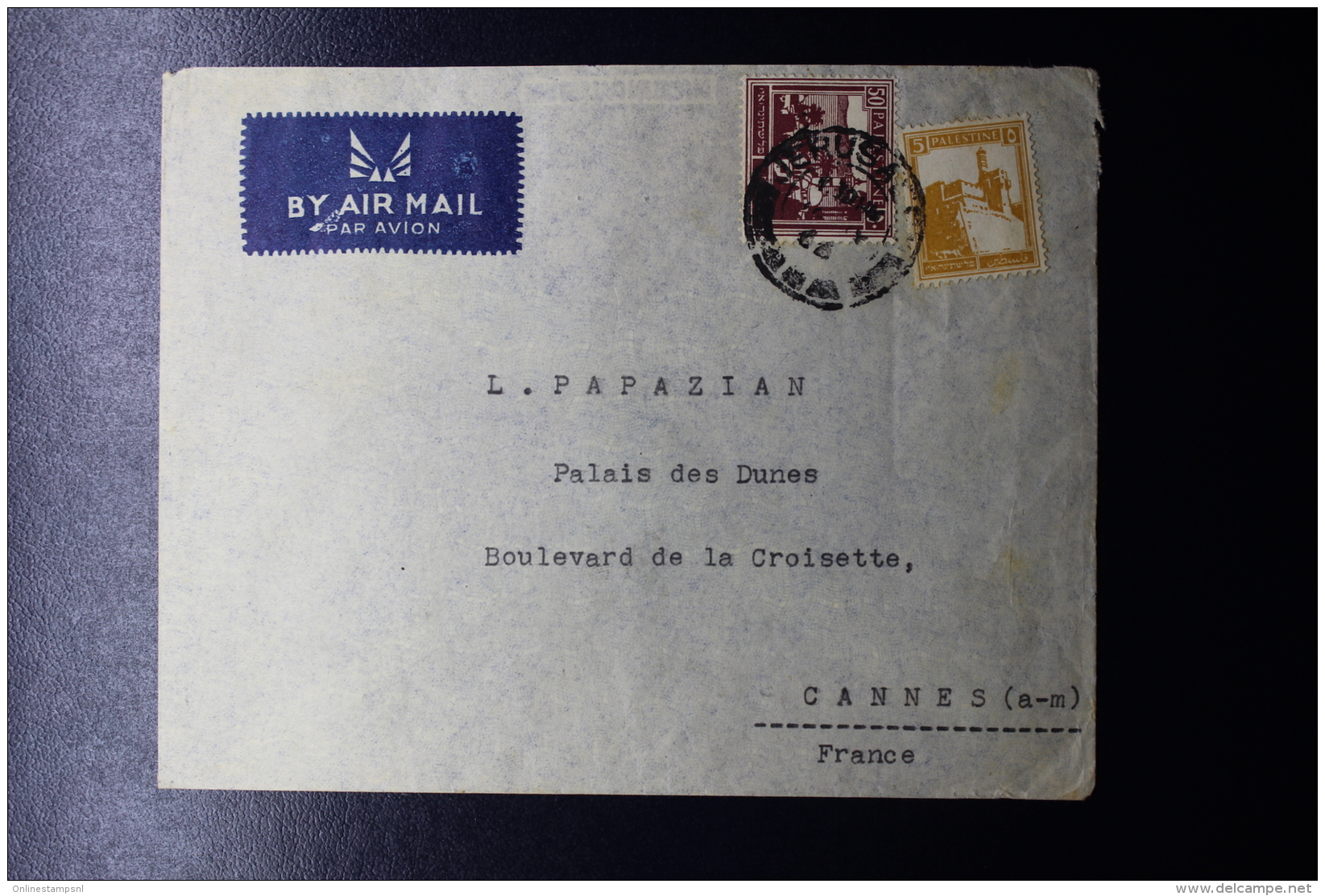Palestine:  Airmail Cover Jerusalem  To Cannes  Mixed Stamps - Palestina