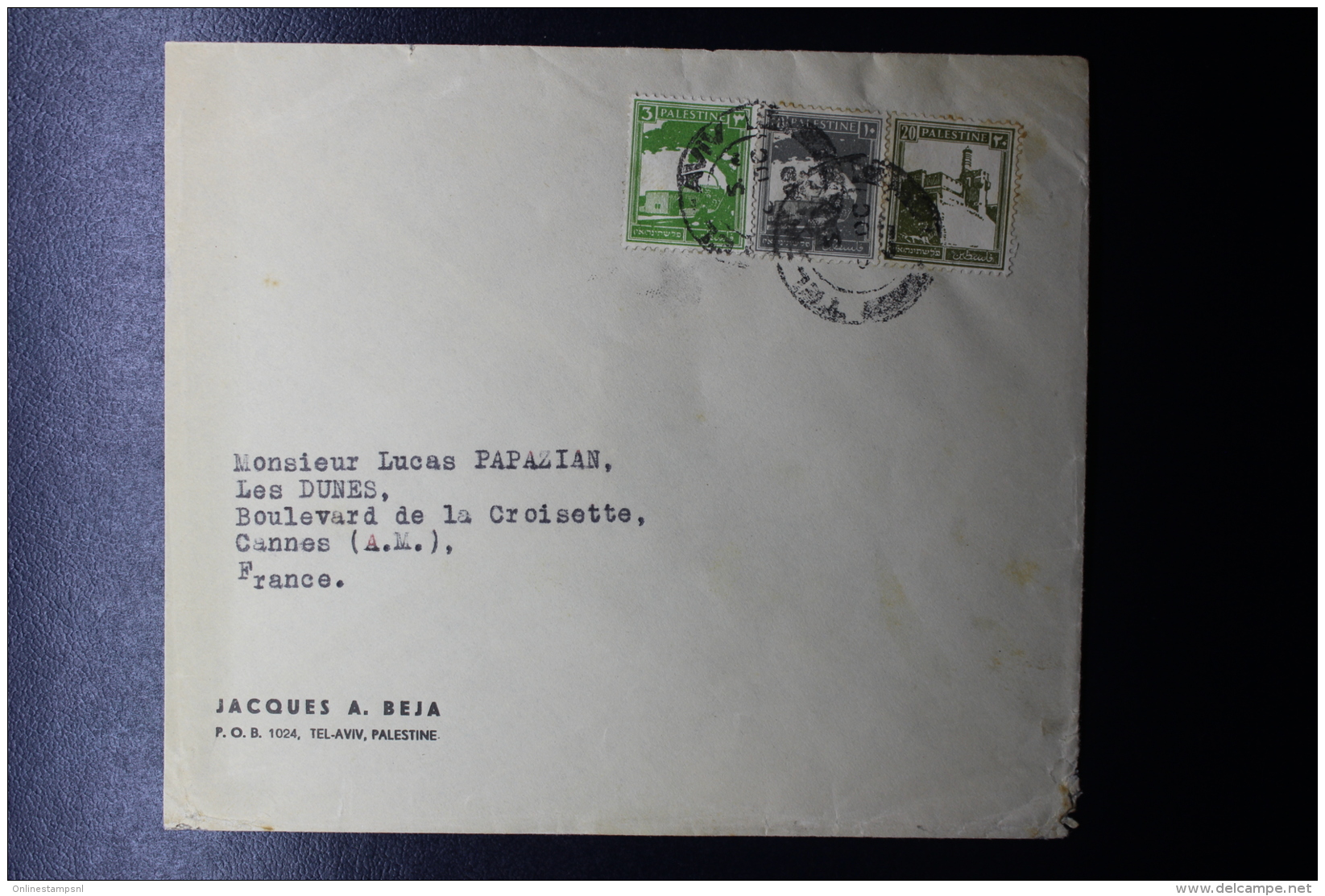 Palestine: Airmail Cover Tel Aviv To Cannes Mixed Stamps, 1939 - Palestine