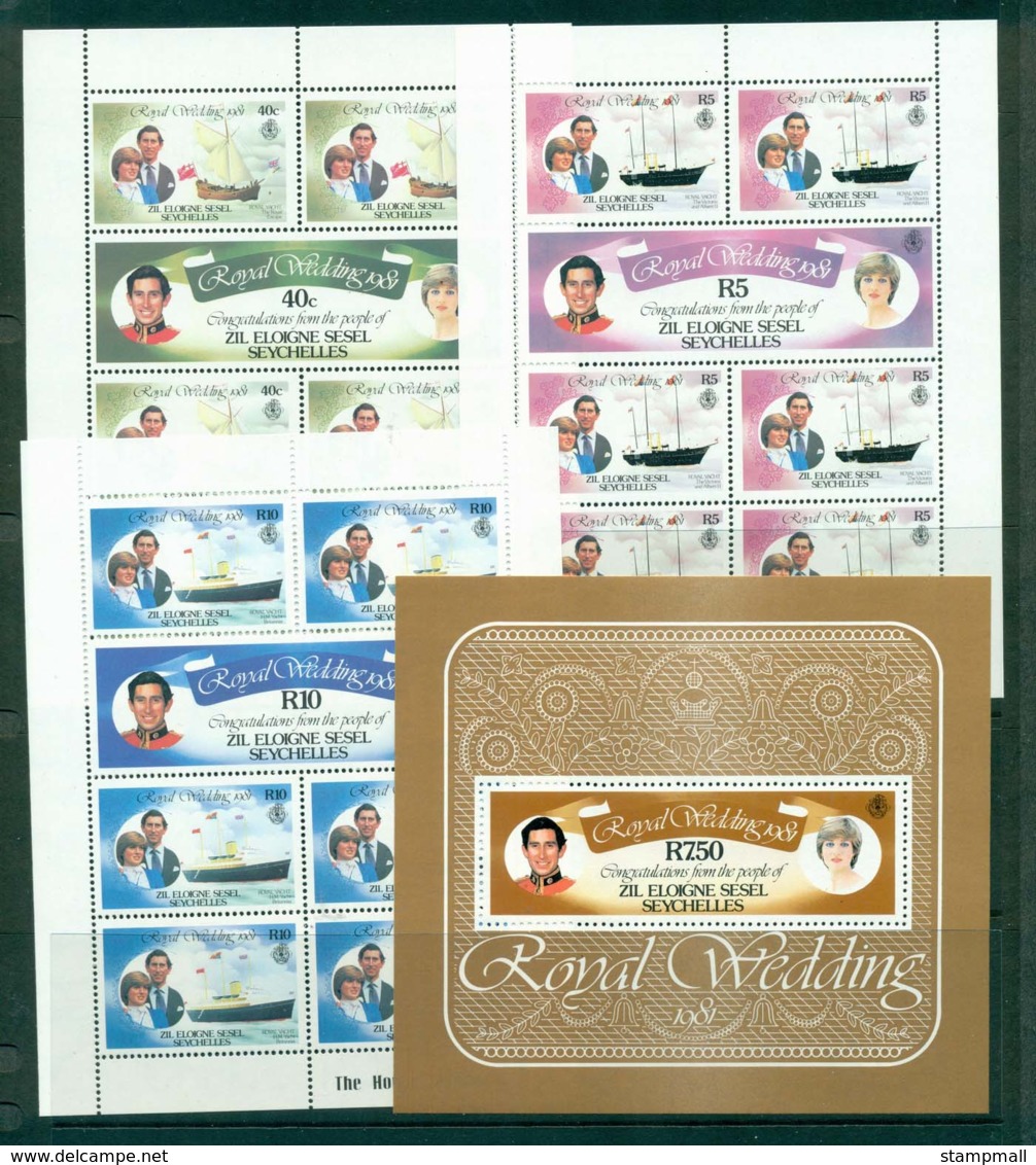 Seychelles ZES 1981 Charles & Diana Wedding 4x MS MUH Lot30461 - Seychelles (1976-...)