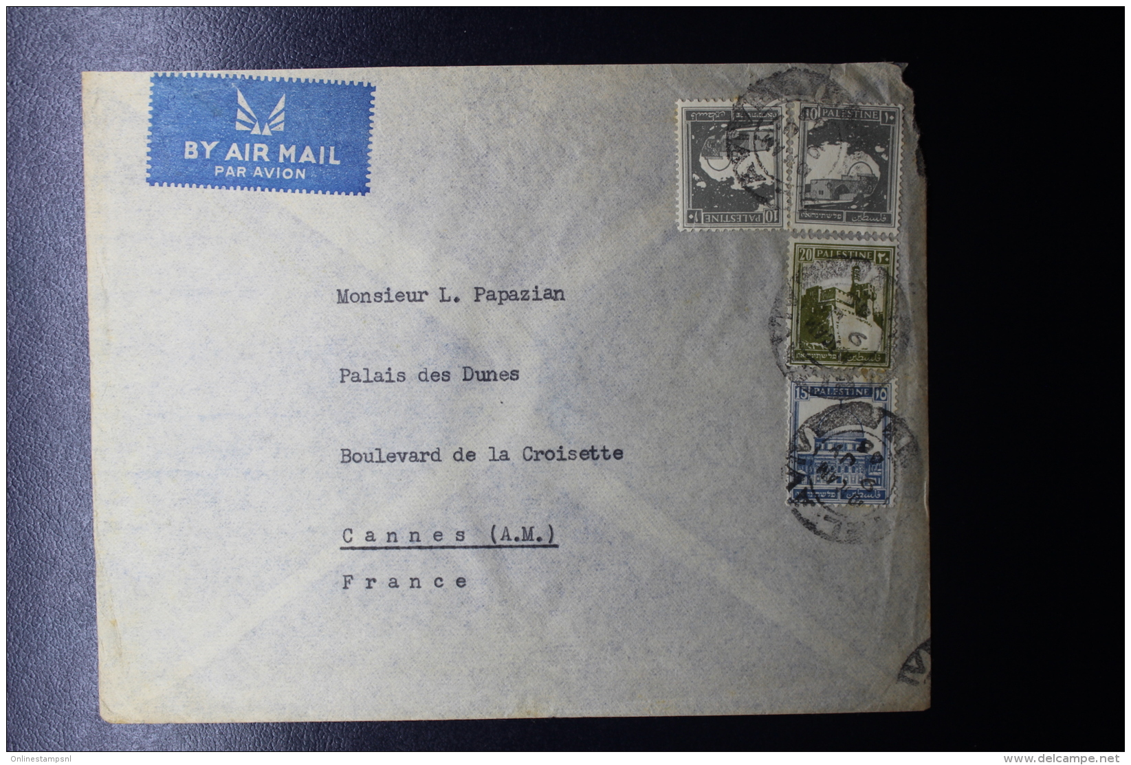 Palestine: Airmail Cover Tel Aviv To Cannes Mixed Stamps, 1936 - Palästina