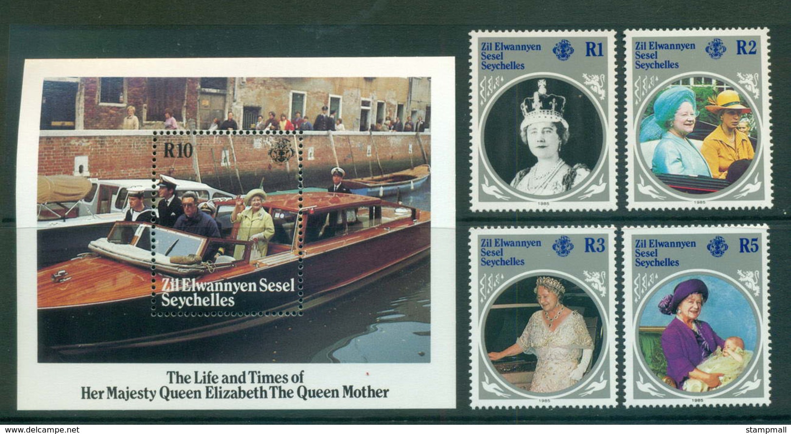 Seychelles ZES 1985 Queen Mother 85th Birthday + MS MUH Lot55396 - Seychelles (1976-...)