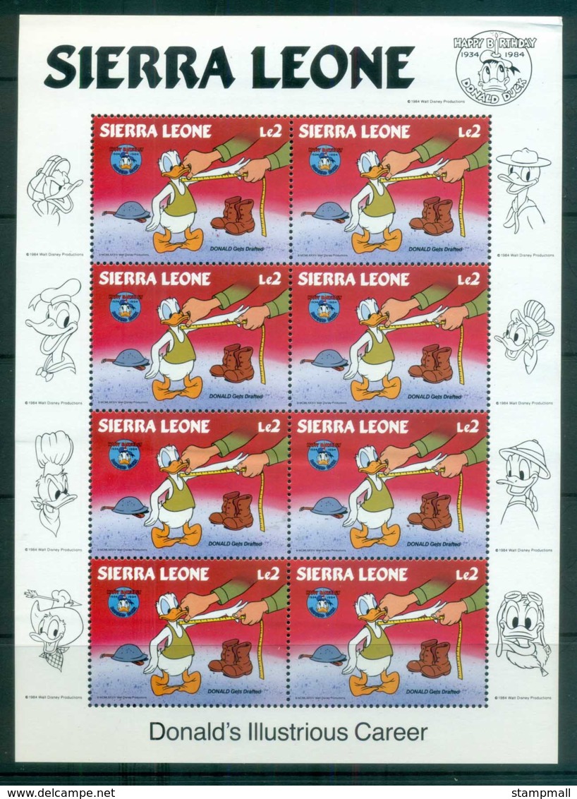 Sierra Leone 1984 Disney, Donald Gets Drafted Sheetlet MUH Lot78968 - Sierra Leone (1961-...)