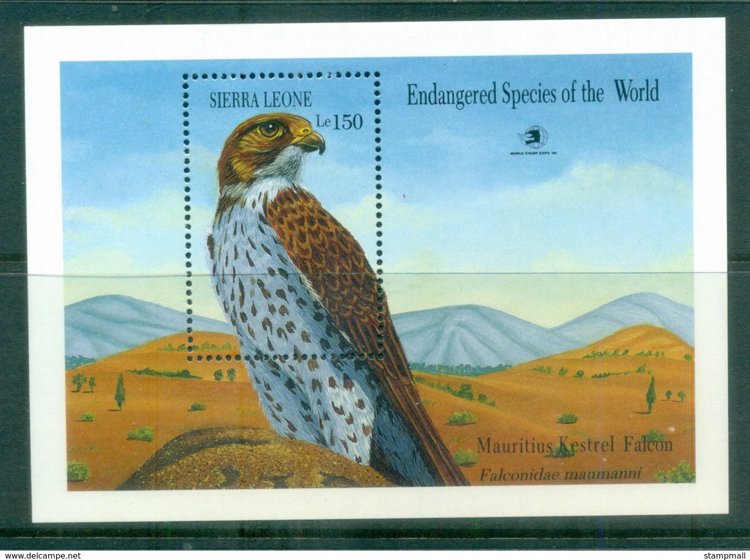 Sierra Leone 1989 Endangered Species, Bird, Kestrel Falcon MS MUH - Sierra Leone (1961-...)