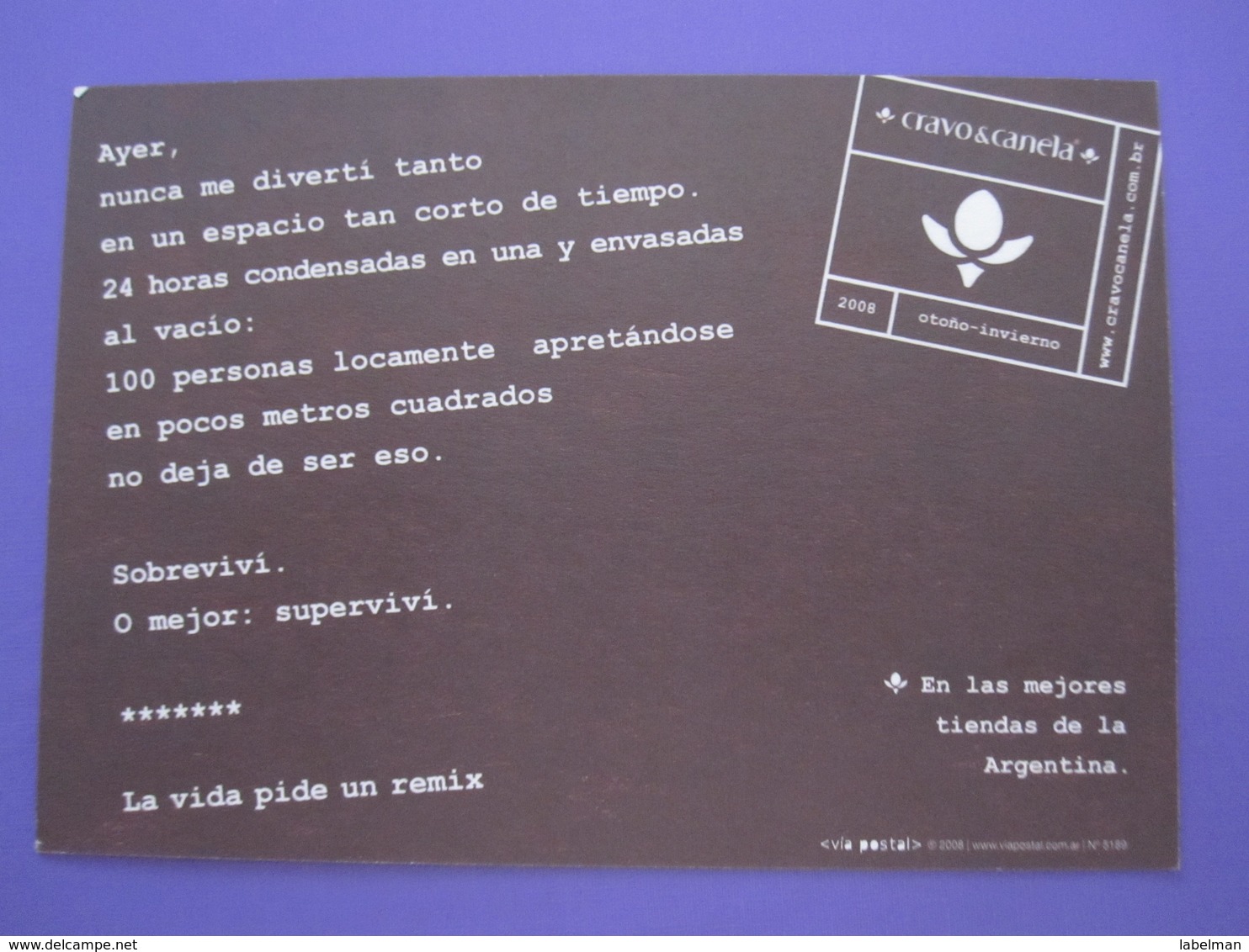 CRAVO CANELA ARGENTINE ARGENTINA POSTCARD PICTURE ADVERTISING DESIGN ORIGINAL PHOTO POST CARD PC STAMP - Andere & Zonder Classificatie