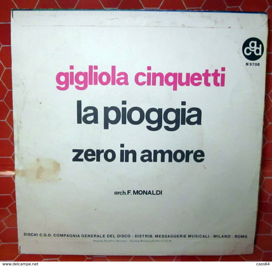 GIGLIOLA CINQUETTI LA PIOGGIA COVER NO VINYL 45 GIRI - 7" - Accessories & Sleeves