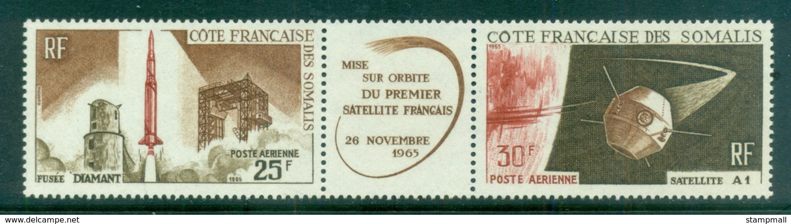 Somali Coast 1966 Space Satellite A 1 Pr + Label MUH - Somalia (1960-...)