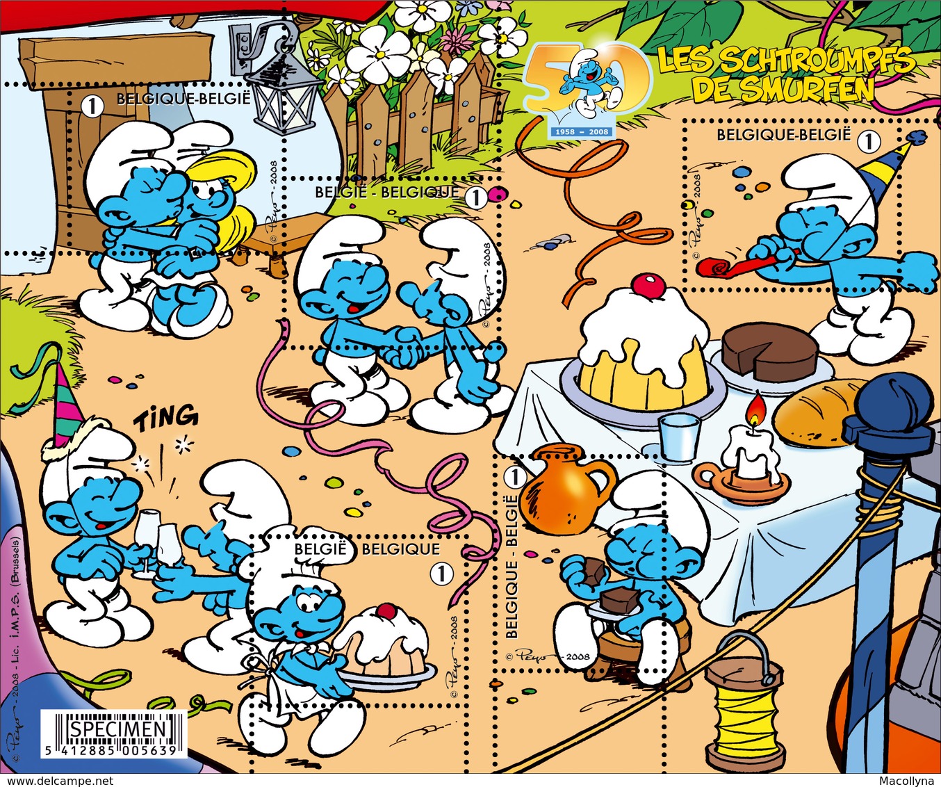 BLOK 159** 3809/13** Postfris 50 Jaar Smurfen / Les Schtroumpfs / The Smurfs / Peyo - 1961-2001