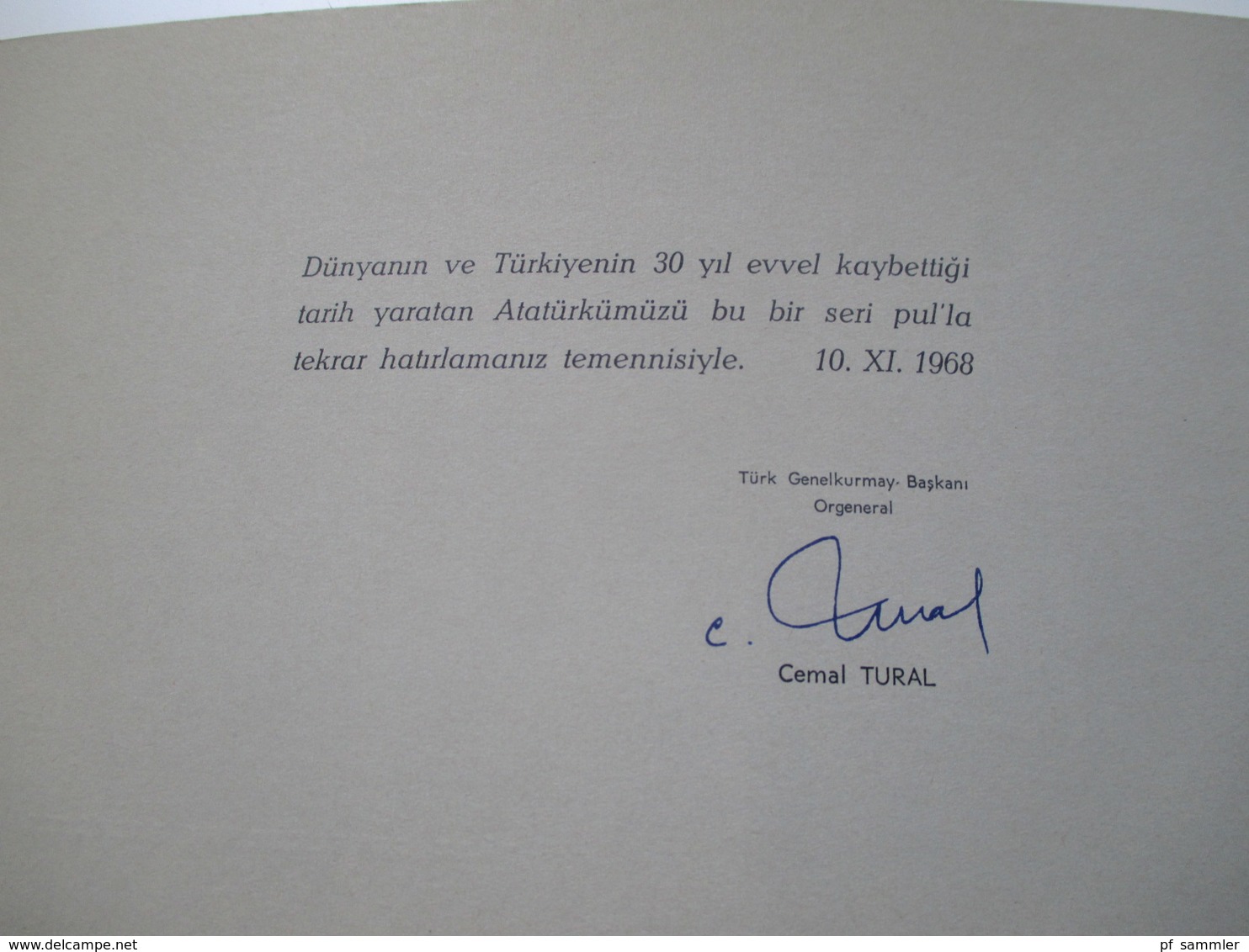 Türkei 1968 Sondermappe / Ministerbuch?! Türk Genelkurmay Baskanligi. 30. Todestag Atatürks. Sonderedition - Lettres & Documents