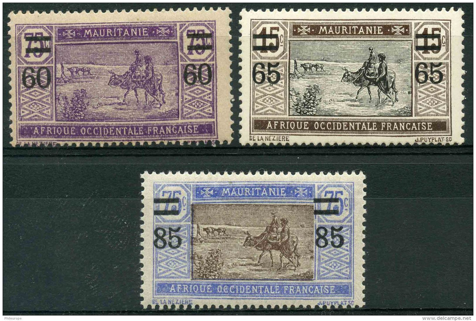 Mauritanie (1922) N 36 à 38 * (charniere) - Neufs