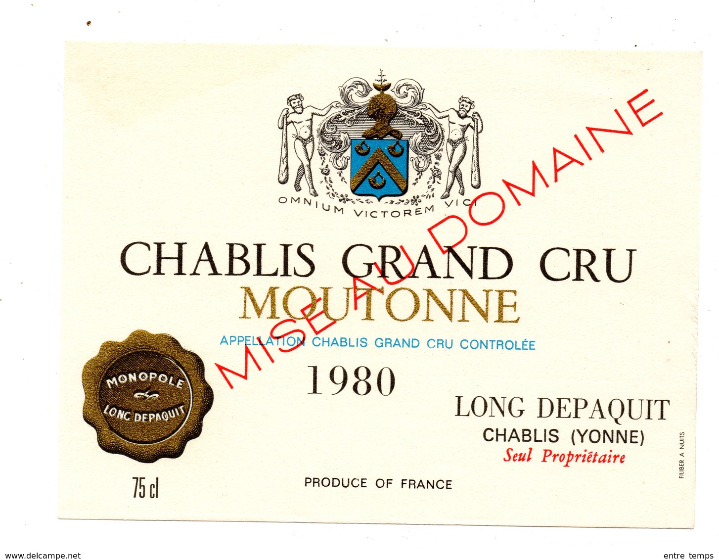 Etiquette Chablis Grand Cru Moutonne  Depaquit 1980 - Bourgogne