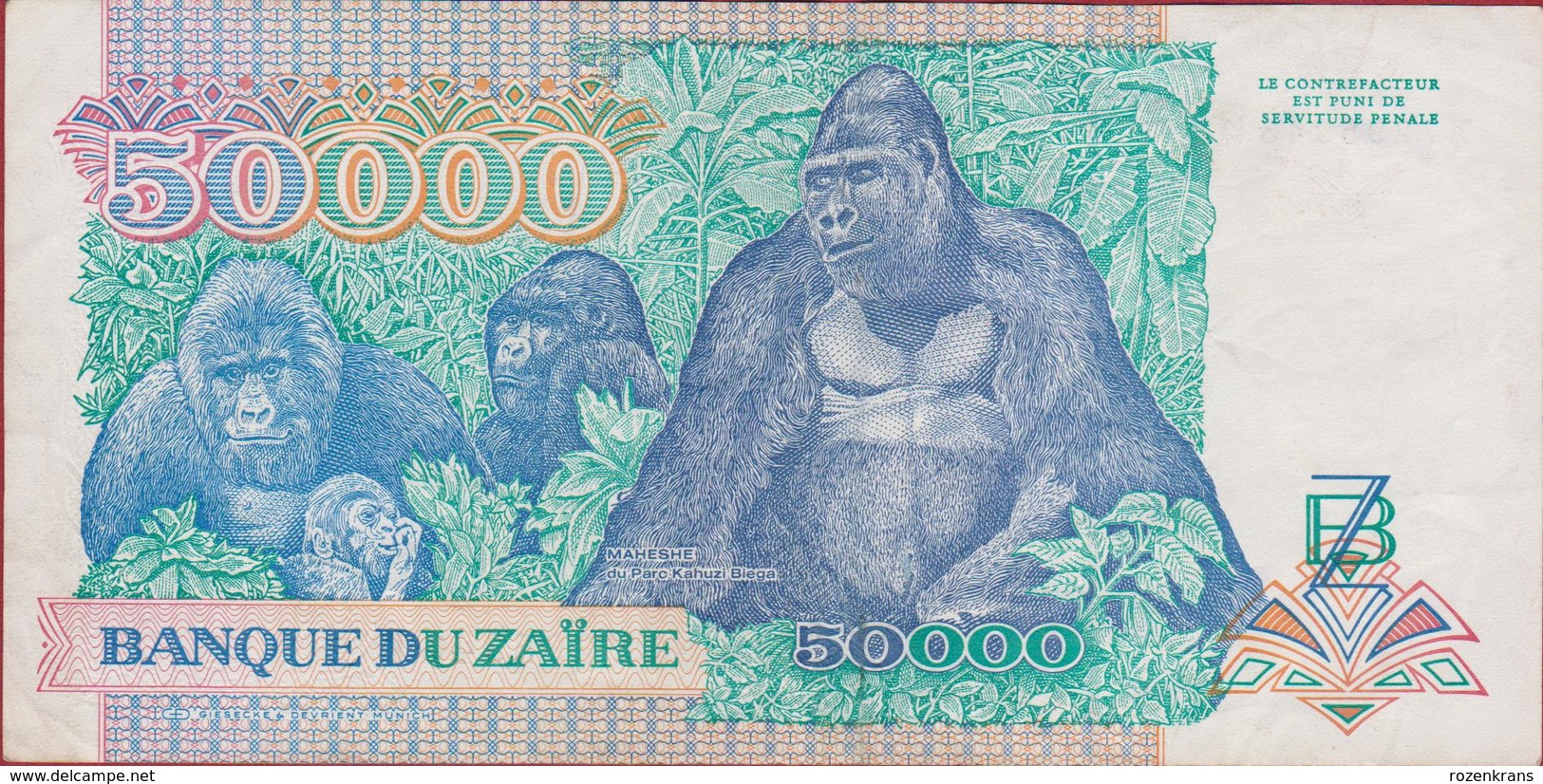 50000 Cinquante Milles Zaires Zaire Mobutu Sese Seko Oud Bankbiljet Old Banknote Billet - Zaïre