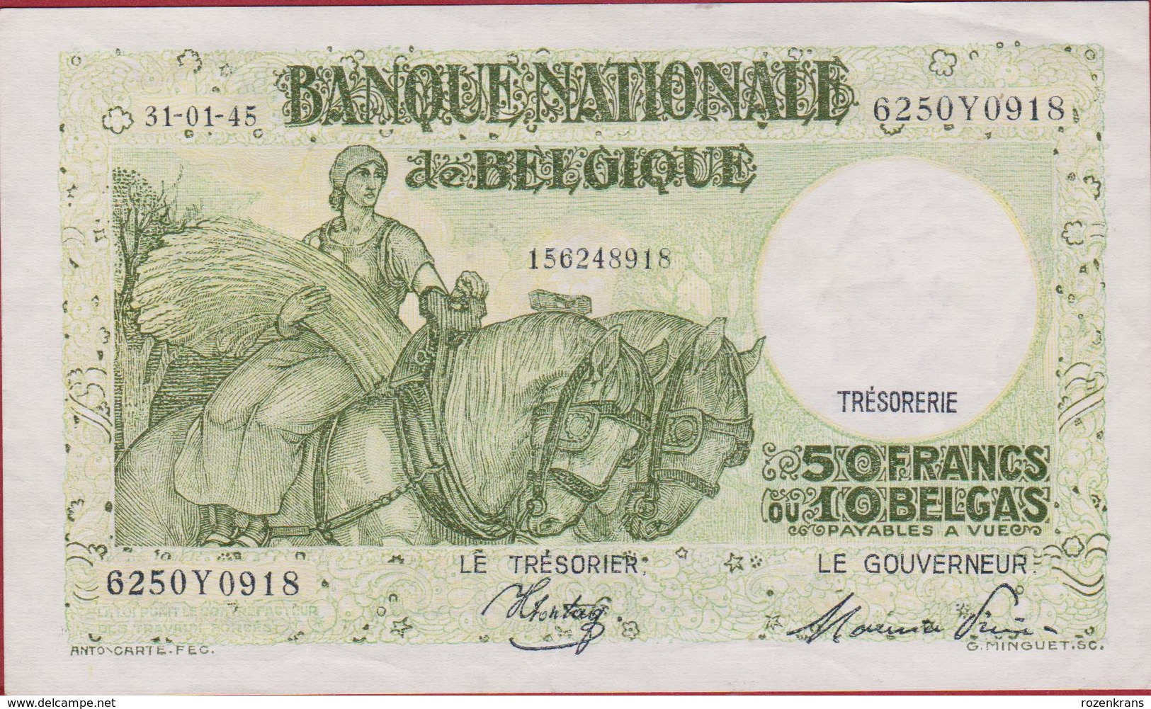 50 Frank 1945 Cinquante Francs 10 Dix Belgas Koninkrijk Royaume De Belgie Belgique Belgium Bankbiljet Banknote Billet - Sonstige & Ohne Zuordnung