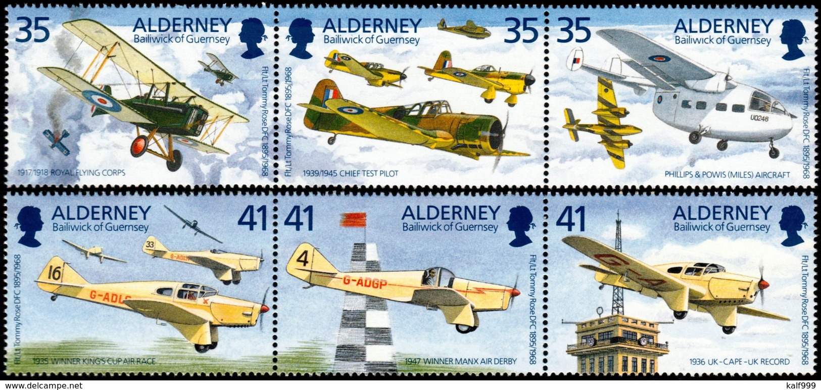 ~~~ Alderney 1995 - Tommy Rose Airplane - Mi.  83/88 ** MNH ~~~ - Alderney