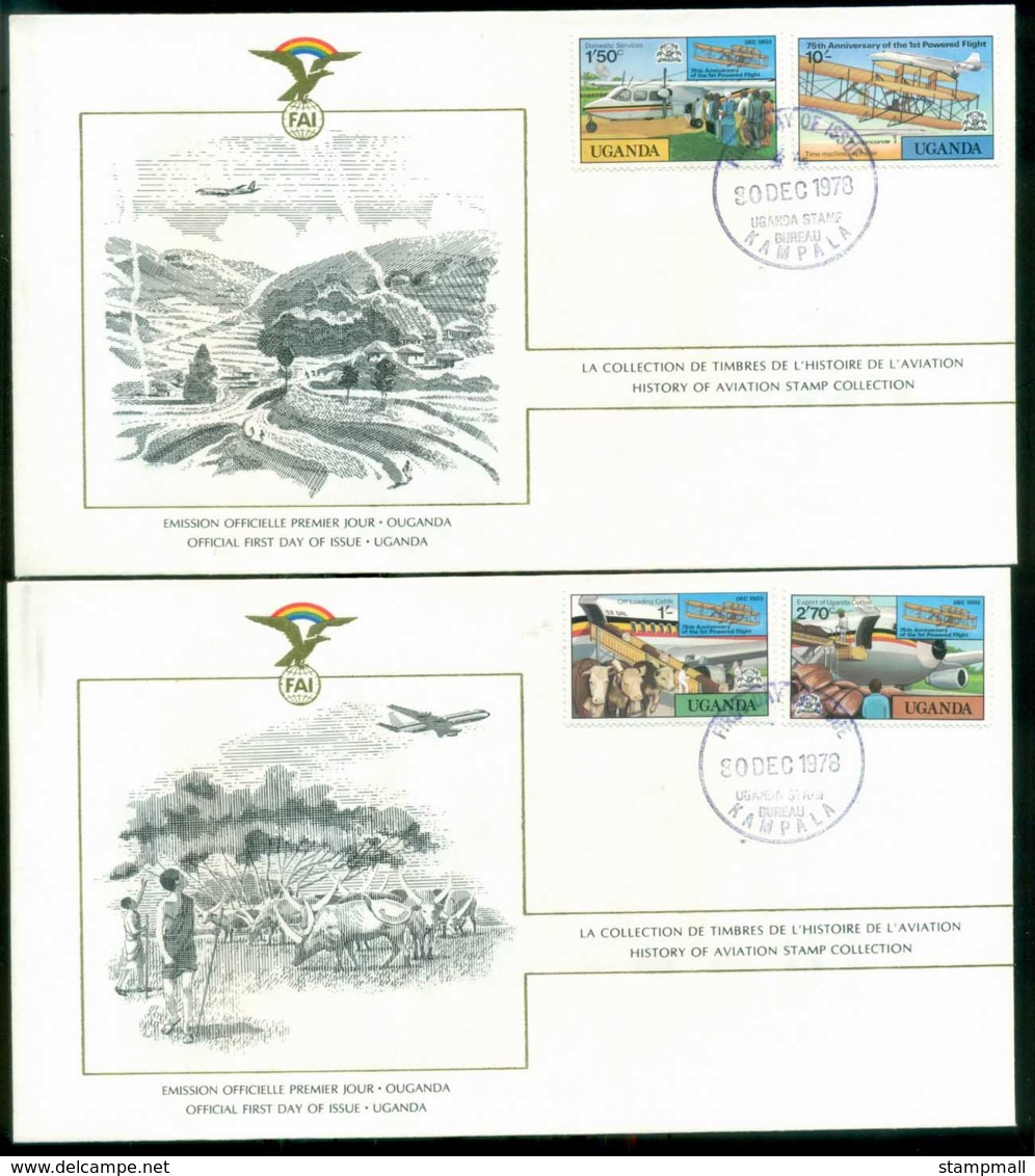 Uganda 1978 History Of Aviation, FAI 2xFDC Lot79585 - Uganda (1962-...)