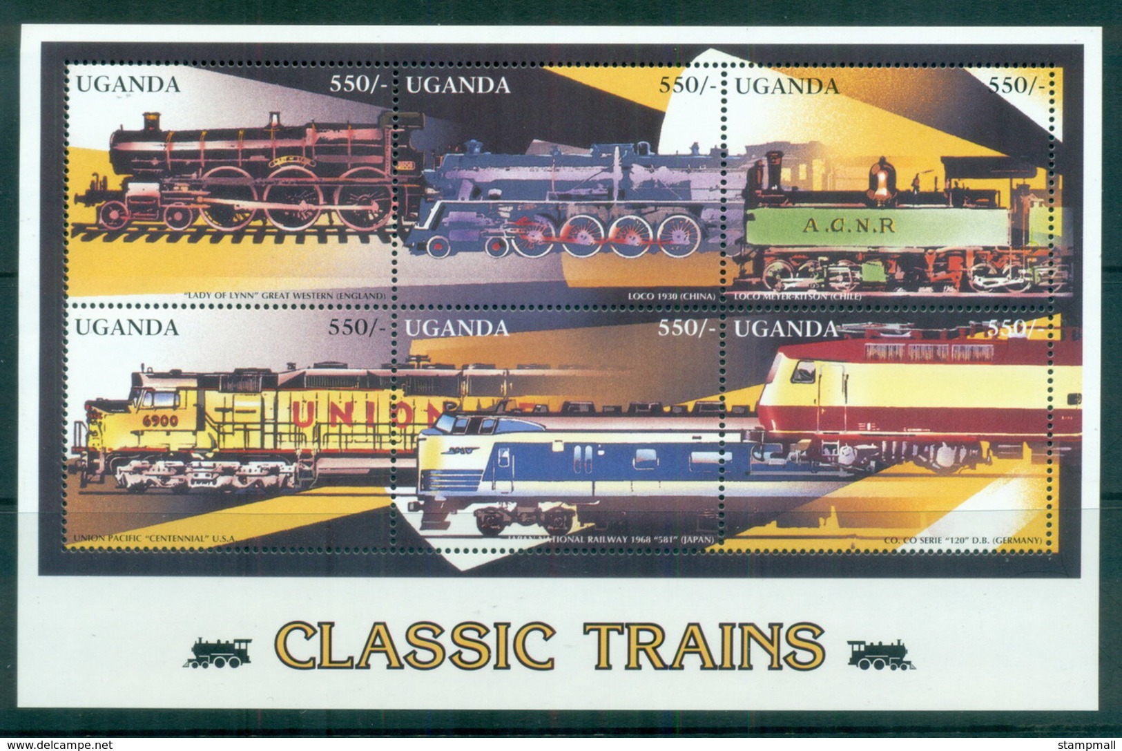 Uganda 1996 Classic Trains MS MUH - Uganda (1962-...)