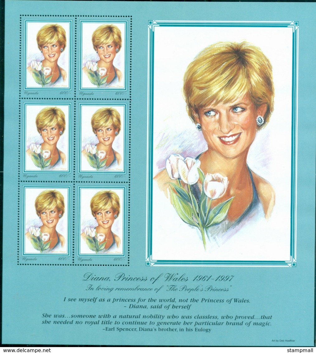 Uganda 1998 Princess Diana In Memoriam, The Flower Of England MS MUH - Uganda (1962-...)