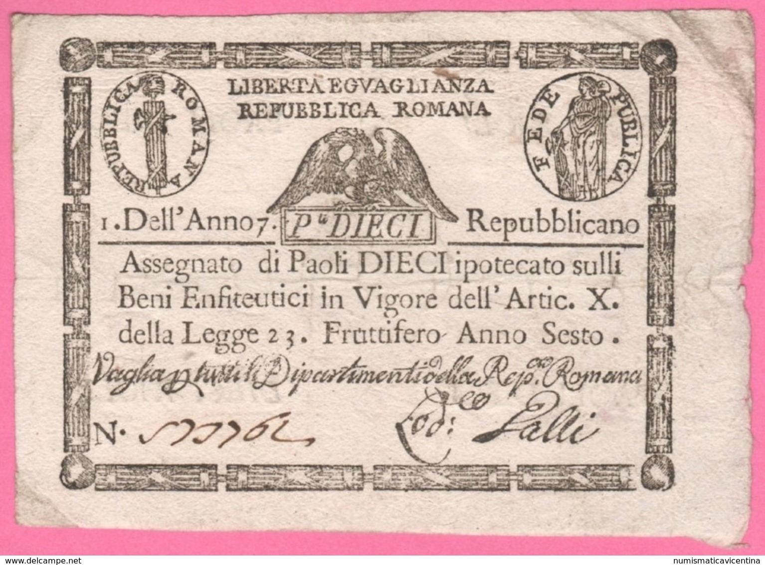 10 Paoli 1798 Stato Pontificio Repubblica Romana  Papa Pio VI - Vatikan