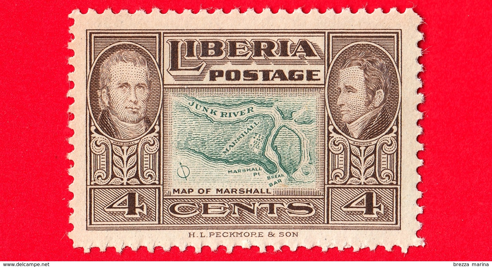 LIBERIA - Nuovo -  1952 - Presidente Jehudi Ashmun, John Marshall E Mappa Marshall - 4 - Liberia